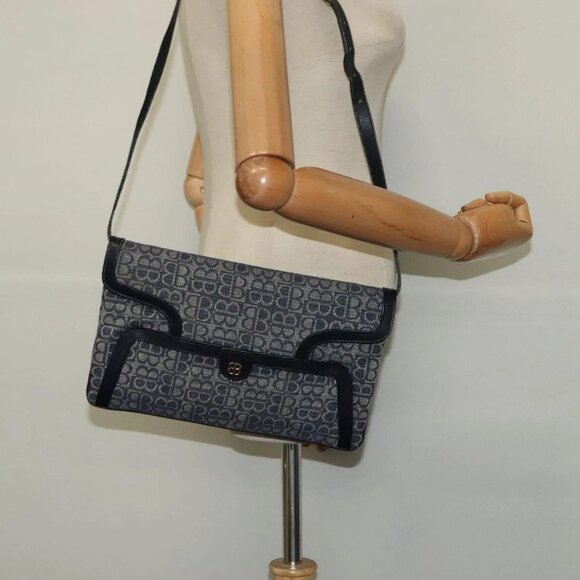 BALENCIAGA BB Shoulder Bag Canvas Navy Gold Auth bs25889 - Picture 3 of 16